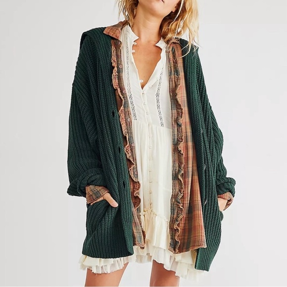 Free People Sweaters - NWOT Free People Swim Too Deep Cardi Sweater Cardigan in Deepest Spruce Small